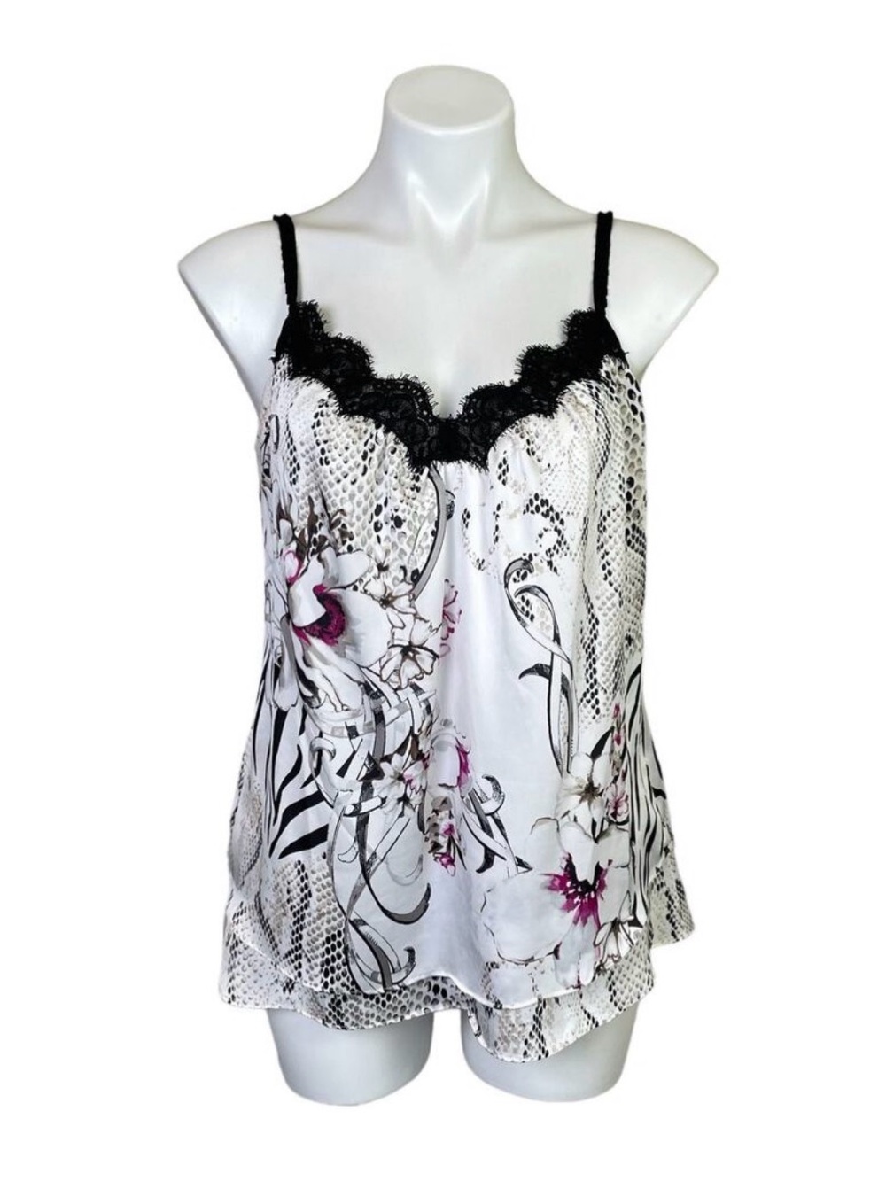 White House Black Market Black and White Floral Lace Cami
